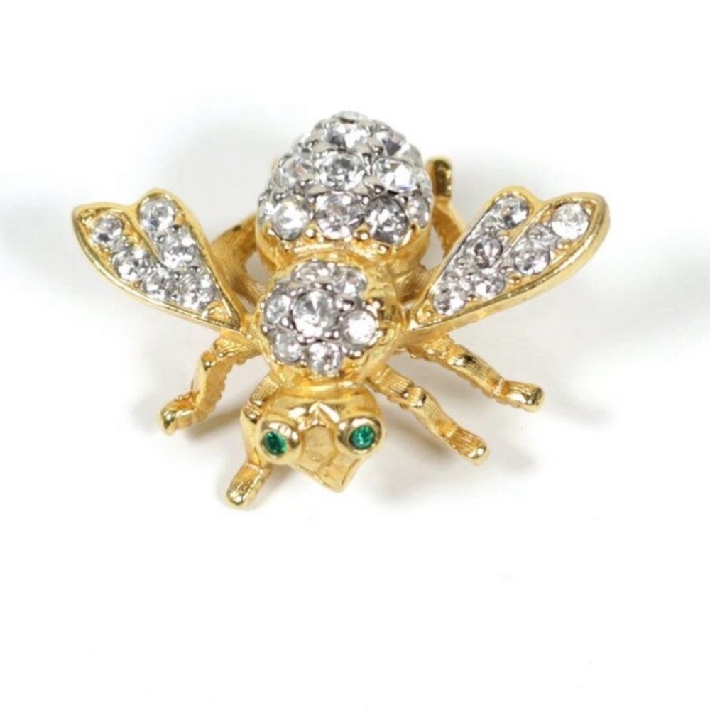 Sparkling Figural Bee Pin JOAN RIVERS Signed Clear Crystal Swarovski 14KGP